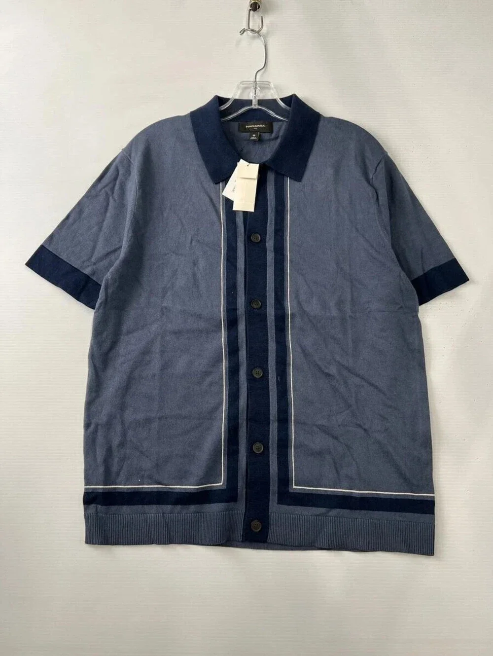 BANANA REPUBLIC FACTORY Border Striped Sweater Polo Men's Size M Navy NWT $80